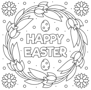 Free Download PDF Books, Easter Cards Coloring Tulip Wreath Template