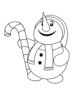 Cute Snowman Looking Upwards Smiling Holding Candy Cane Template