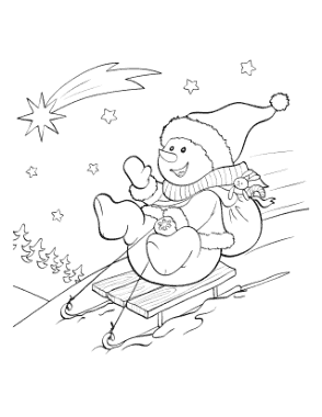 Cute Snowman Sledding Down Hill Bunny Toy Shooting Star Template