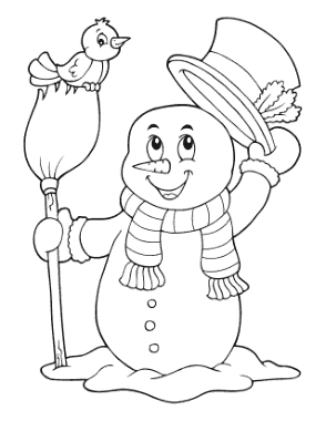 Snowman With Broom Stick Cute Bird Top Hat Template