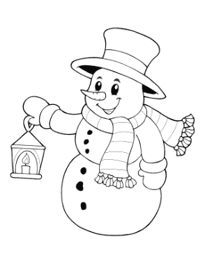 Snowman With Top Hat Scarf Holding Lantern Template