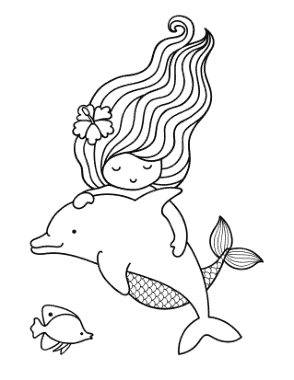 Mermaid Cartoon Cute With Dolphin Coloring Template