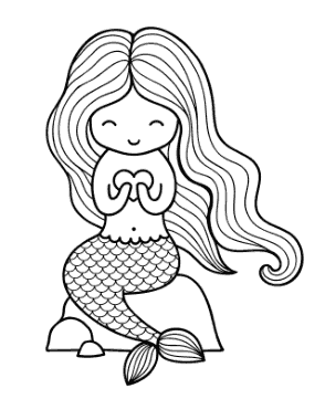 Mermaid Cartoon On Rock Coloring Template