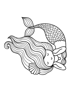Free Download PDF Books, Mermaid Cute Cartoon Shell Hair Coloring Template