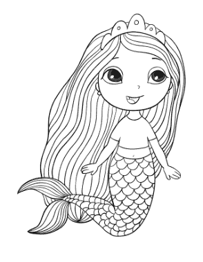 Free Download PDF Books, Mermaid Cute Child Coloring Template