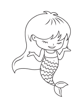 Free Download PDF Books, Mermaid Cute Girl Coloring Template