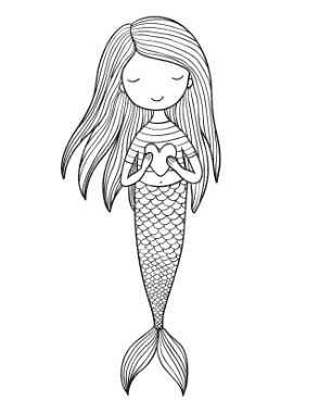 Free Download PDF Books, Mermaid Cute Holding Heart Coloring Template