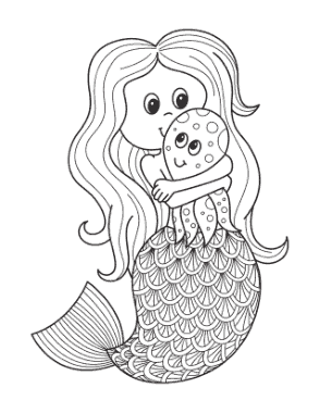 Mermaid Cute With Octopus Coloring Template