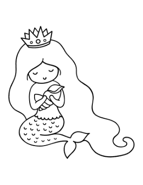 Free Download PDF Books, Mermaid Easy With Conch Shell Coloring Template