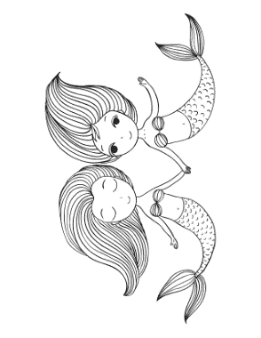 Mermaid Friends Holding Hands Coloring Template