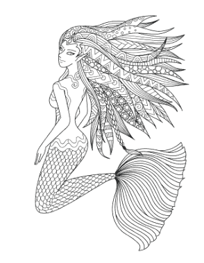 Mermaid Intricate Pattern For Adults Coloring Template