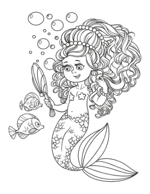 Mermaid Looking At Mirror Big Hair Coloring Template