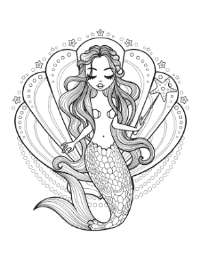 Free Download PDF Books, Mermaid Patterned Shell For Adults Coloring Template