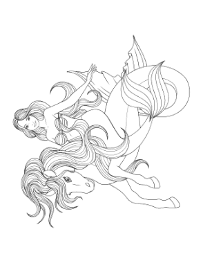 Mermaid Riding Seahorse Coloring Template