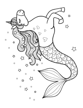 Mermaid Sea Horse Tail Coloring Template
