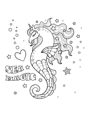 Mermaid Sea Magic Seahorse Coloring Template