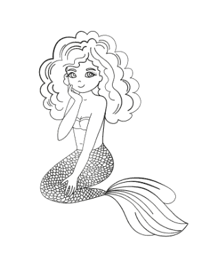 Mermaid Sitting Coloring Template