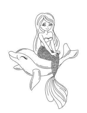 Mermaid Sitting On A Dolphin Coloring Template