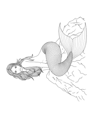 Mermaid Sitting On A Rock Coloring Template