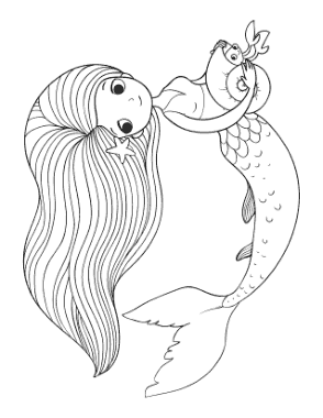 Mermaid Swimming Hair Flowing Cute Crab Coloring Template