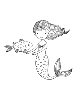 Mermaid Swimming With Fish Coloring Template