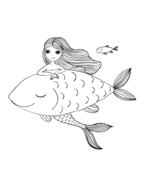 Mermaid With Big Fish Coloring Template