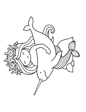 Mermaid With Narwhal Coloring Template