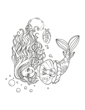 Mermaid With Pearls Coloring Template