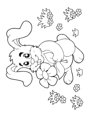 Cartoon Bunny With Flower Spring Coloring Template