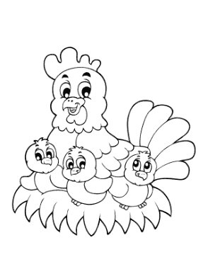 Chicken Nest Chicks Spring Coloring Template