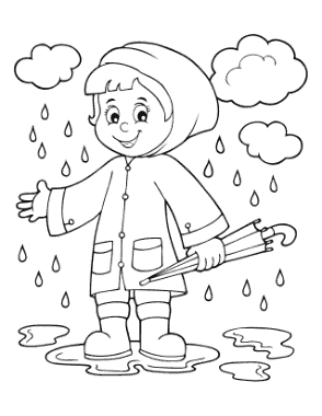 Child Rain Puddles Spring Coloring Template