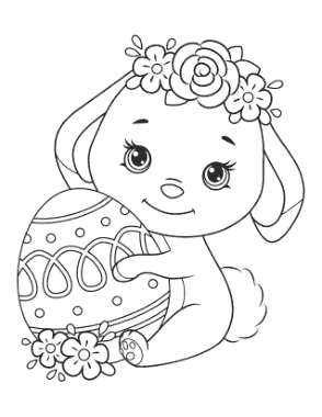 Cute Bunny Easter Egg Flowers Spring Coloring Template