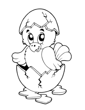 Cute Chick Hatching Out of Egg Spring Coloring Template