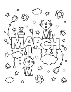 Cute March Poster To Color Spring Coloring Template