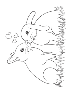 Cute Rabbits In Love Spring Coloring Template
