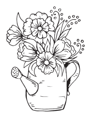 Flowers Watering Can Spring Coloring Template