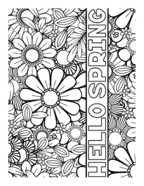 Hello Flower Doodle for Adults Spring Coloring Template