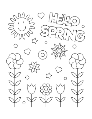 Hello Flowers Poster To Color Spring Coloring Template