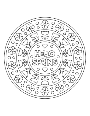 Hello Mandala for Kids Spring Coloring Template
