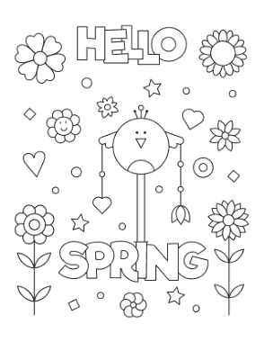 Hello Poster To Color Spring Coloring Template