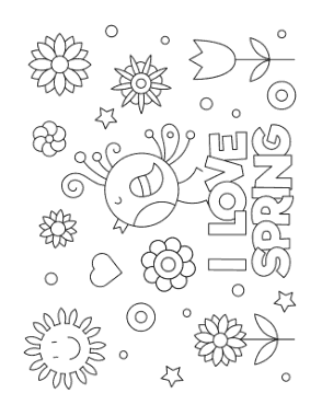 I Love Poster Spring Coloring Template