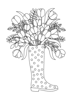 Spotted Rain Boots Flowers Spring Coloring Template
