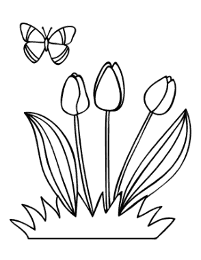 Tulips Butterfly Spring Coloring Template