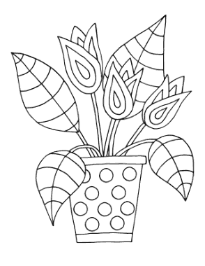 Tulips In Pot Spring Coloring Template