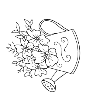 Watering Can With Flowers Spring Coloring Template