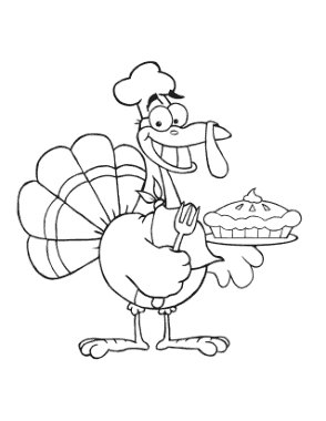 Thanksgiving Cartoon Turkey Chef With Pie Coloring Template