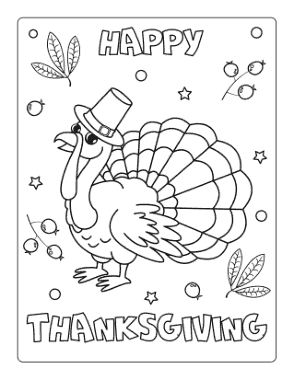 Thanksgiving Happy Turkey Stars Berries Coloring Template