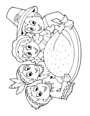 Thanksgiving Pilgrims Native Americans Turkey Dinner Coloring Template