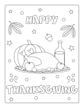 Thanksgiving Turkey Dinner Pumpkin Apples Coloring Template