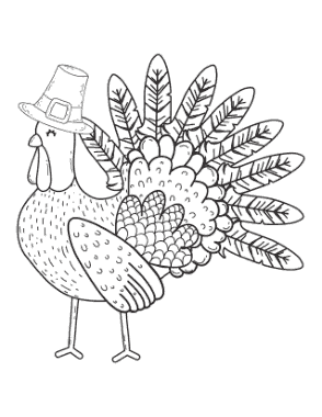 Thanksgiving Turkey Wearing Pilgrim Hat Coloring Template